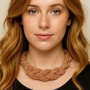 Elegant Braided Necklace in Orange and Gold